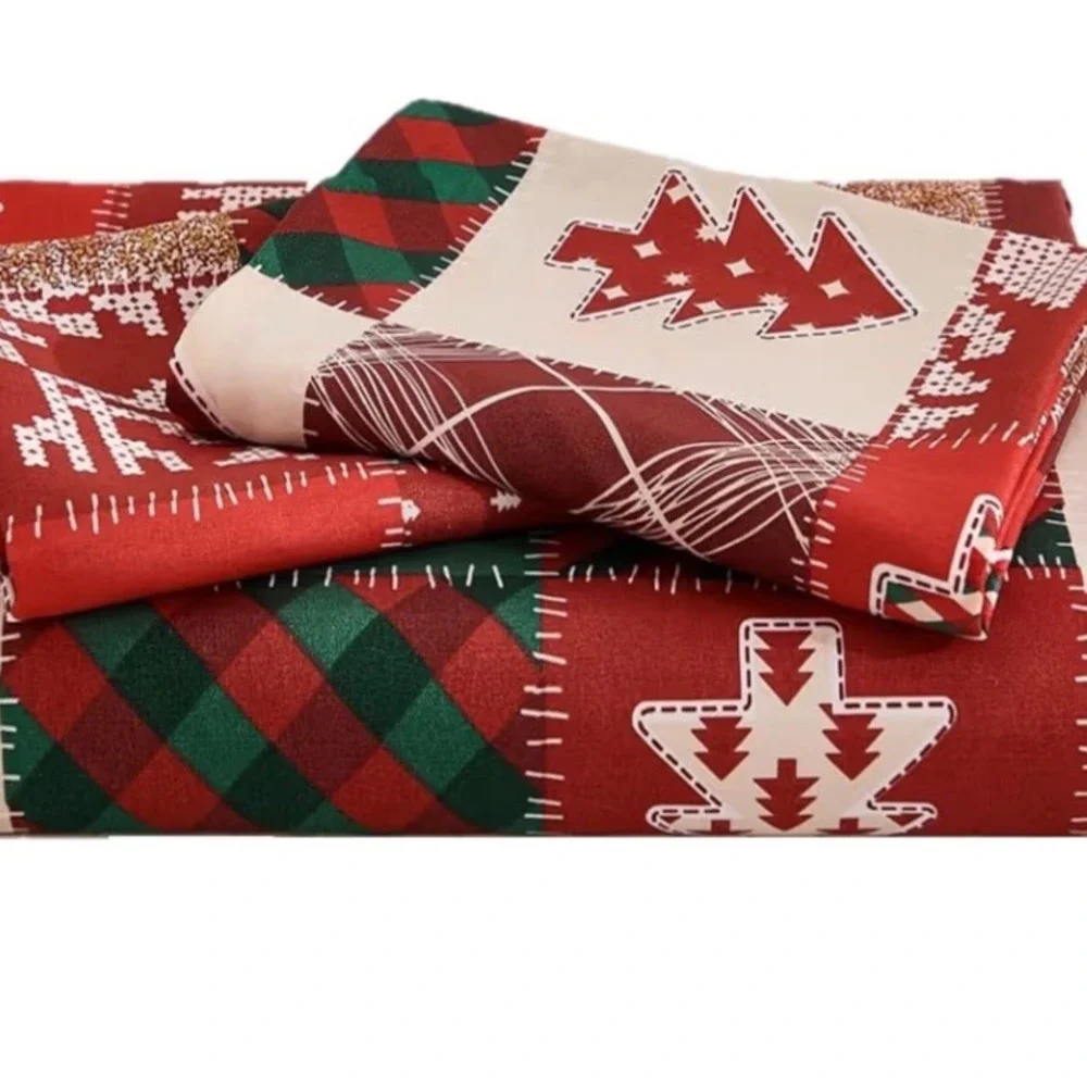 DadaFash Twin‎ Christmas Tree Patchwork Duvet Cover and Sham Set Red Green Cream